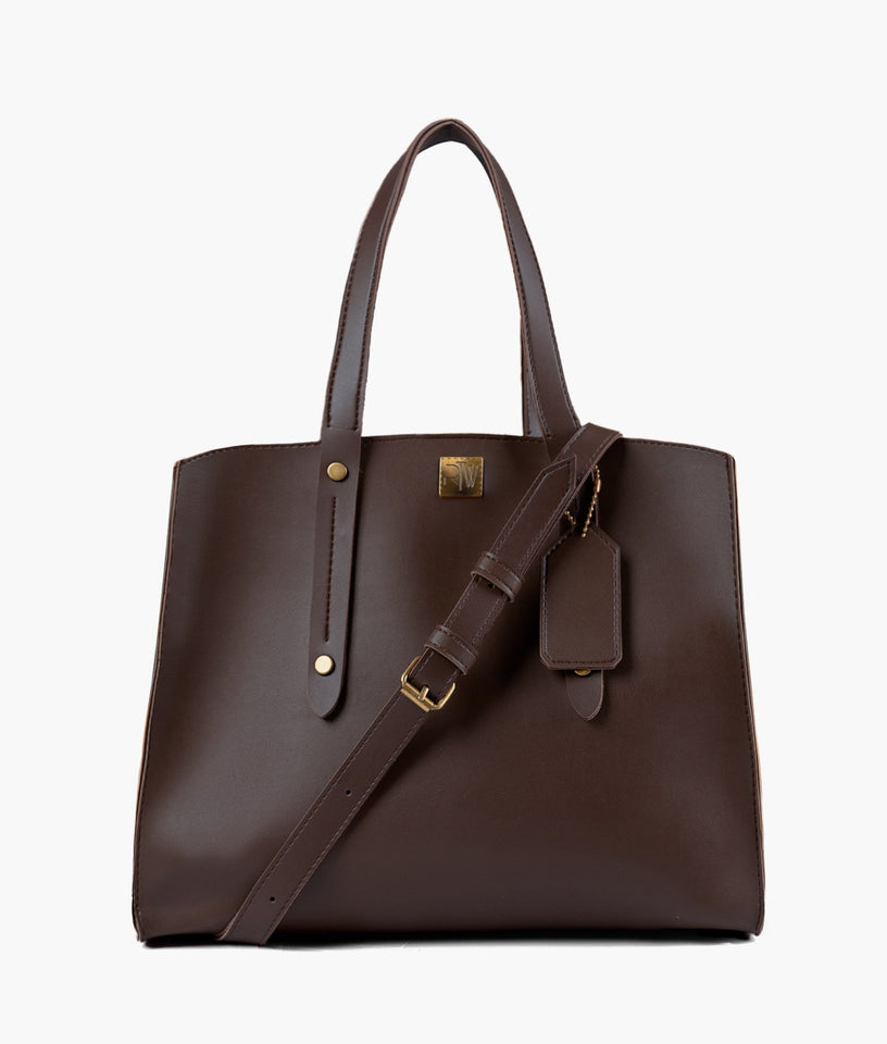 Dark brown multi compartment satchel bag