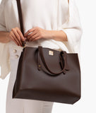 Dark brown multi compartment satchel bag